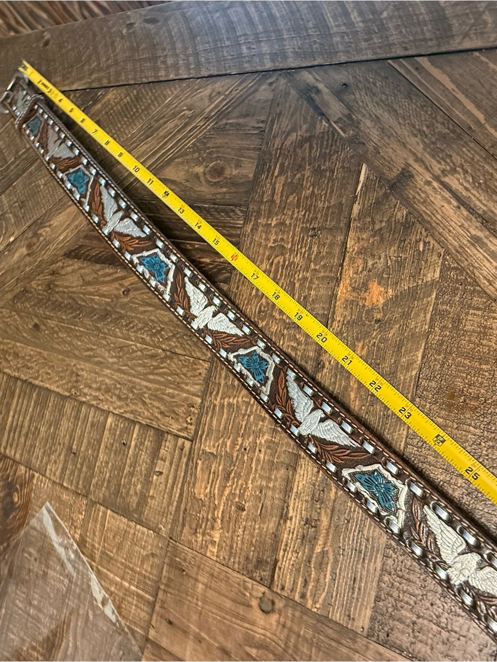 Vintage Handcrafted Brown Floral Embroidered Leather Belt Western Rustic Country - Picture 10 of 10